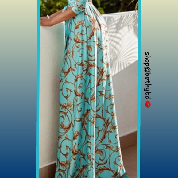Boho Floral Vines Maxi Dress w/waist tie/wrap - Picture 7 of 9